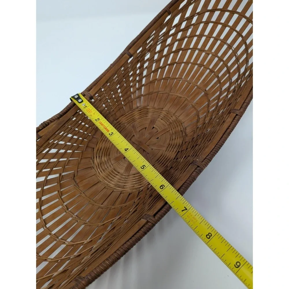 Vintage Hand Woven Basket Ikebana Boat Wicker Bread Flowers Fruit Centerpiece
